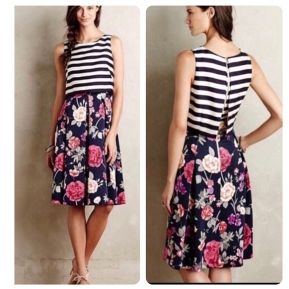 Moulinette Soeurs Floral Stripe Sleeveless A-Line Dress Size 4 - Picture 5 of 6